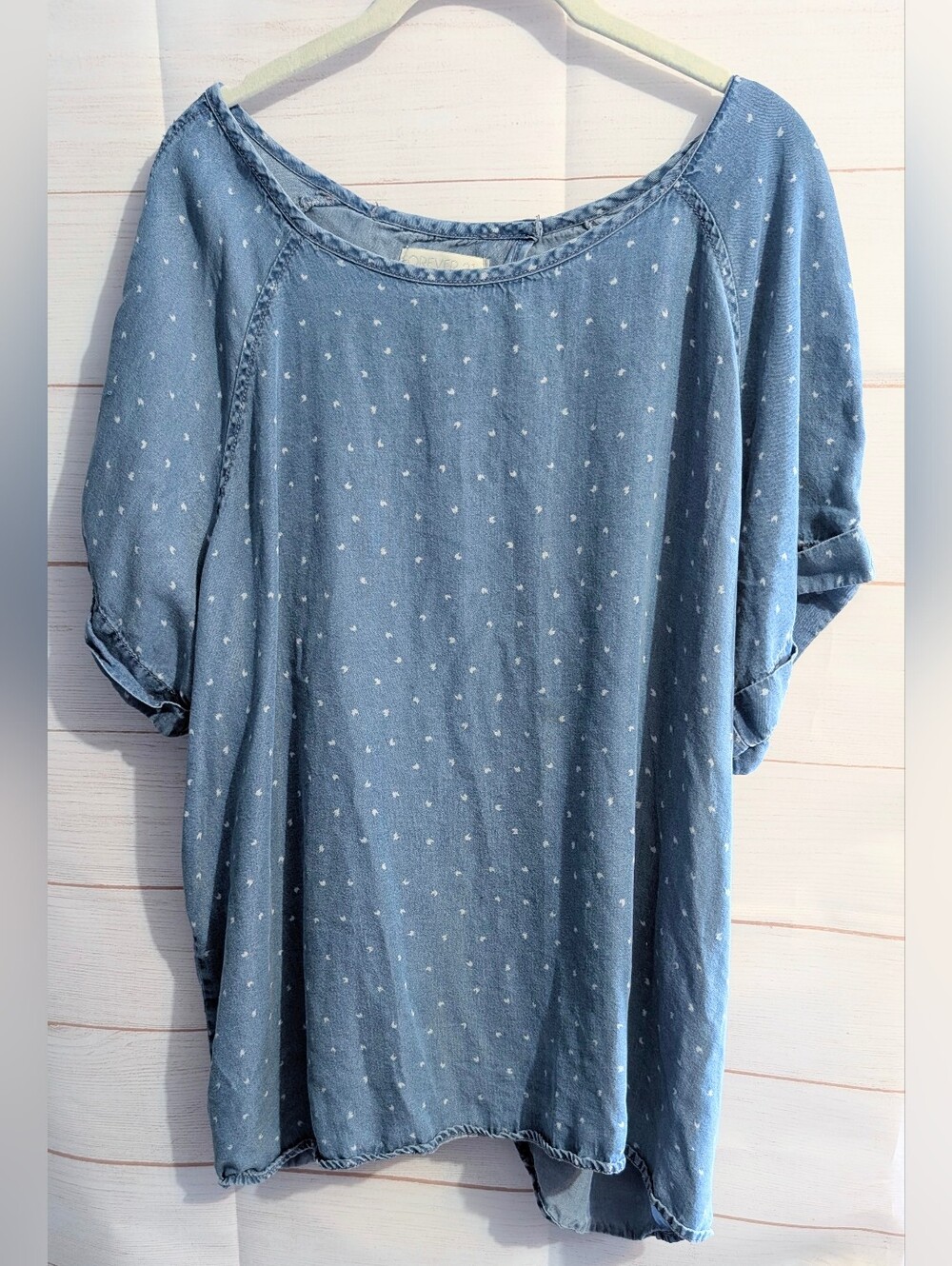 Forever 21 Light Blue Dot-Print Chambray Tunic Plus Size 3X